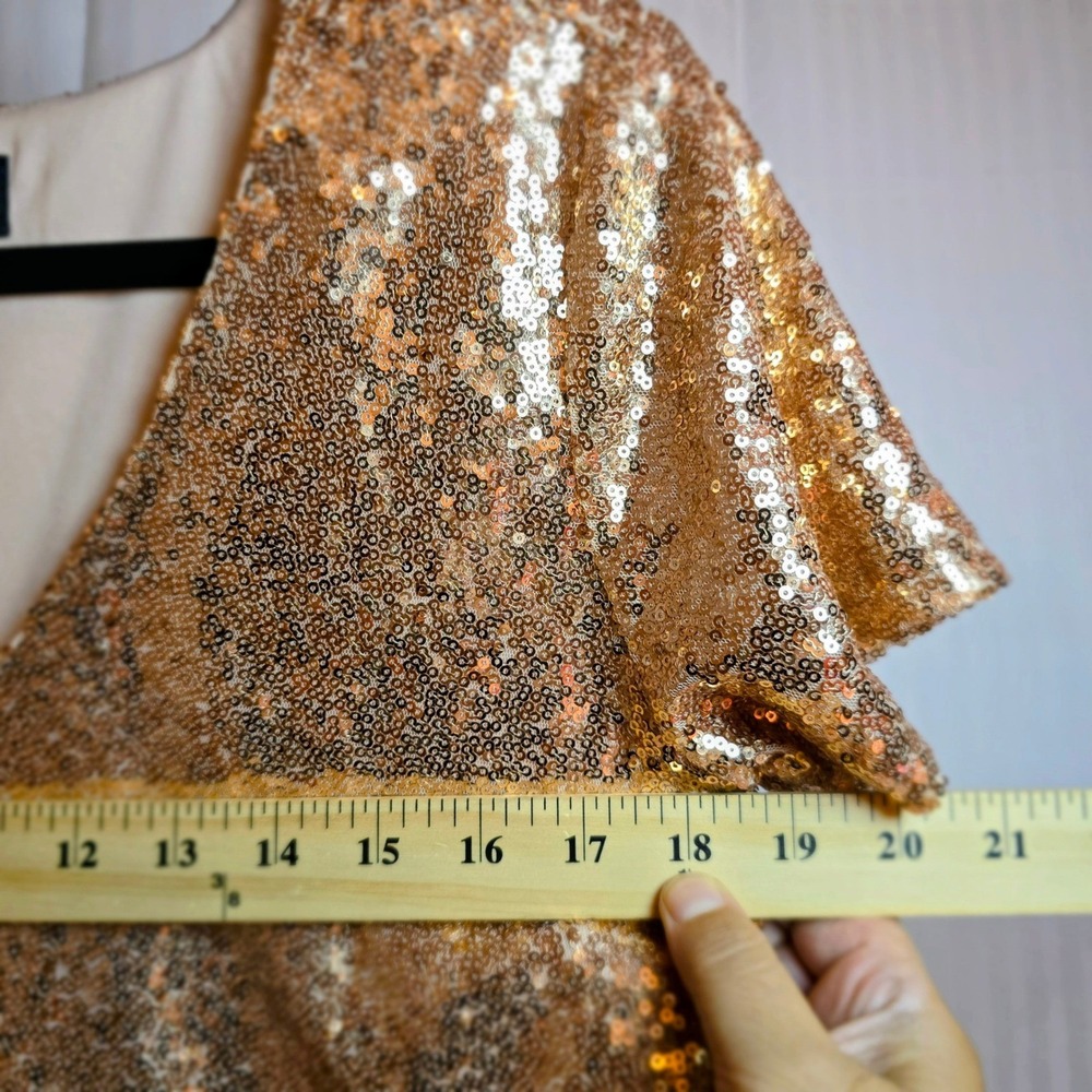 Rose Gold Sequin Mini Dress V Neck Short Sleeve Party Cocktail Holiday Sparkle S - Picture 5 of 12